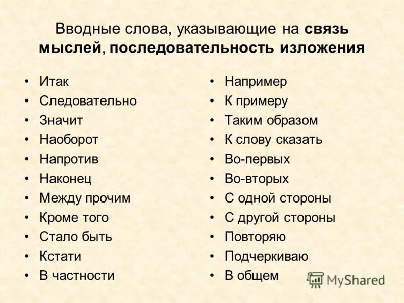 Что обозначает слово последовательность. Вводные слова. Водные слова. Водные Слава. Вводные слова порядок мыслей.