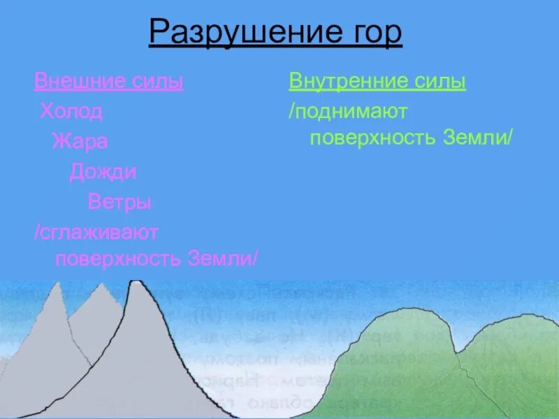 Пословица ветра горы разрушают. Почему разрушаются горы. Разрушение гор окружающий мир. Причины разрушения гор. Горы 2 класс окружающий мир.