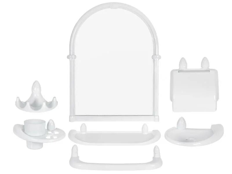 Зеркальный набор "Олимпия", белый РП-861. Зеркальный набор Олимпия белый. Зеркальный набор Олимпия, белый /рп3229/. Набор для ванной Олимпия 7пр.Зеркло,пластик Голуб.. Набор для ванной белый