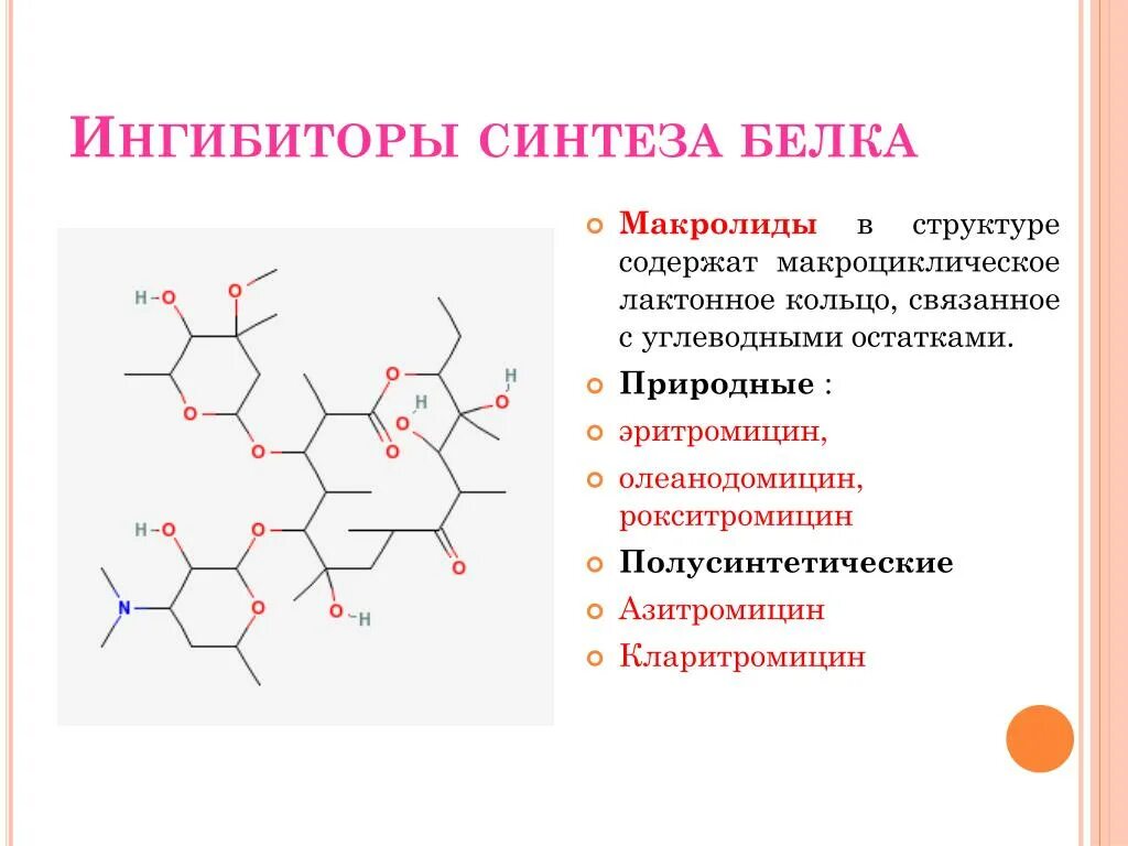 Эритромицин структура. Ингибиторы синтеза белка. Ингибирование синтеза белка. Макроциклическое лактамное кольцо. Ингибиторы белка