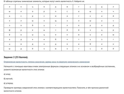 В таблице спрятаны химические элементы, которые могут иметь валентность II. Найд