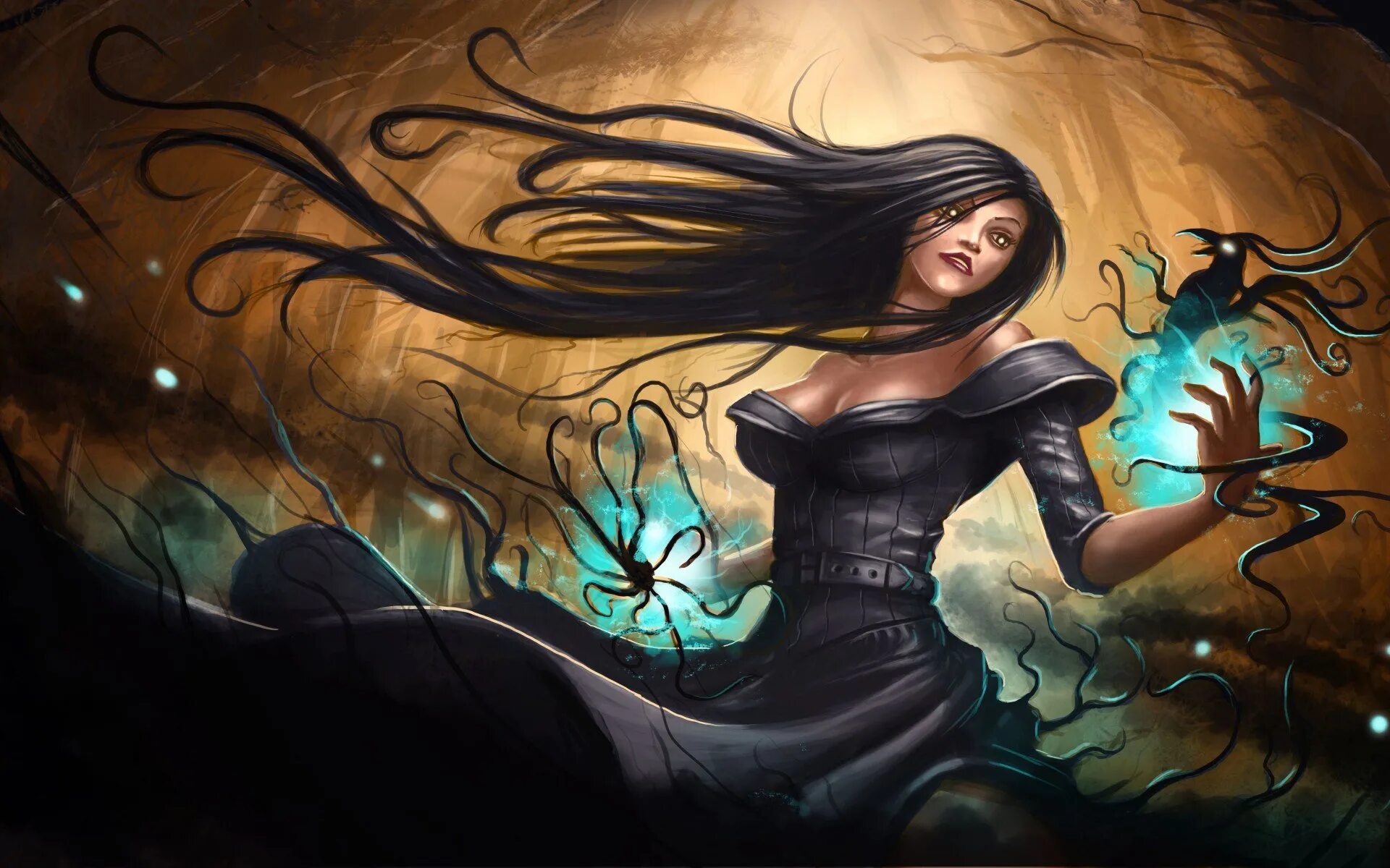 Черная магия волос. ЭВА Эвергрин полу Волшебная ведьма. Ведьма фэнтези. Девушка магия. Красивые арты.
