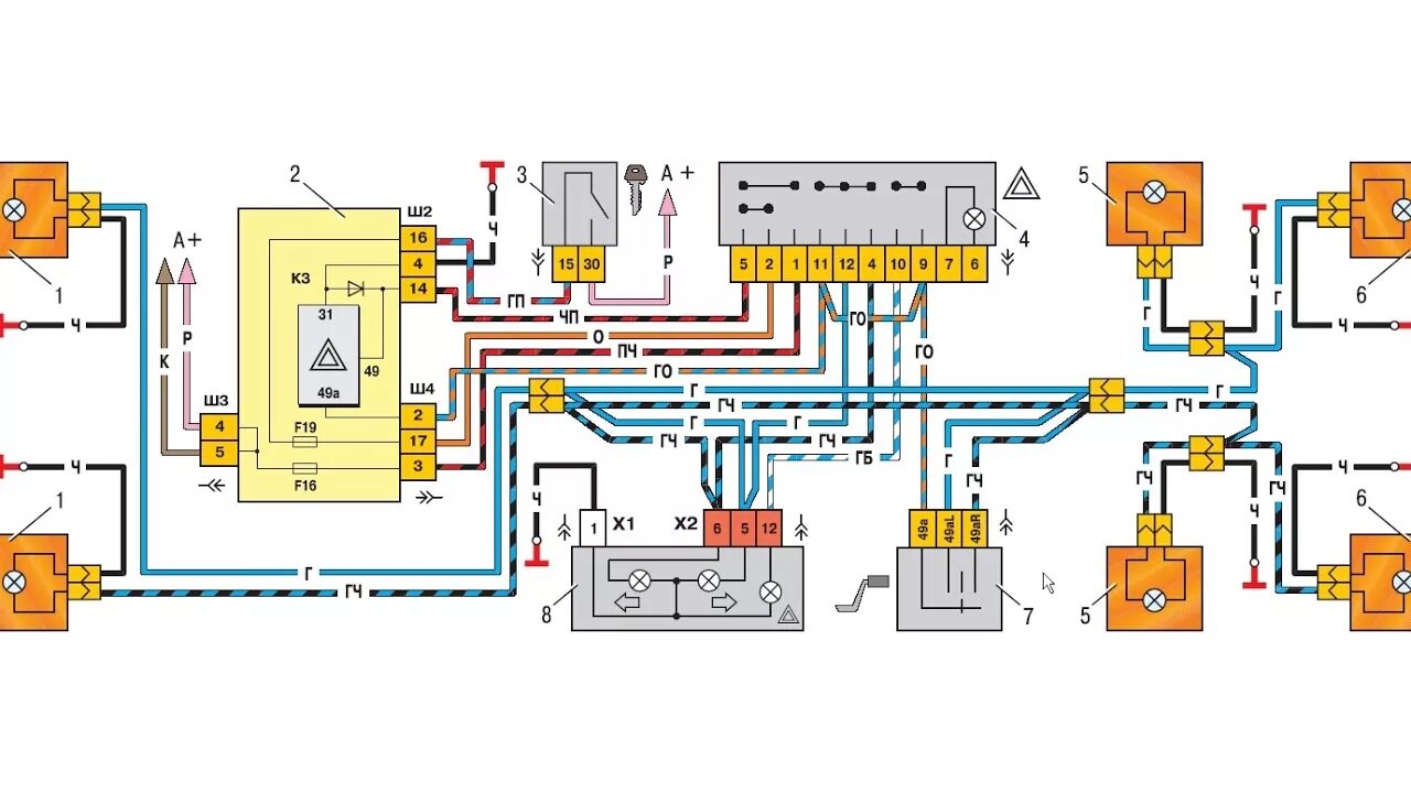 Схема указателей поворотов и аварийной сигнализации ВАЗ 2110. Схема проводки поворотников ВАЗ 21 10. Электросхема аварийной сигнализации ВАЗ 2110. Схема поворотников ВАЗ 2110 инжектор 8 клапанов. Распиновка поворотников