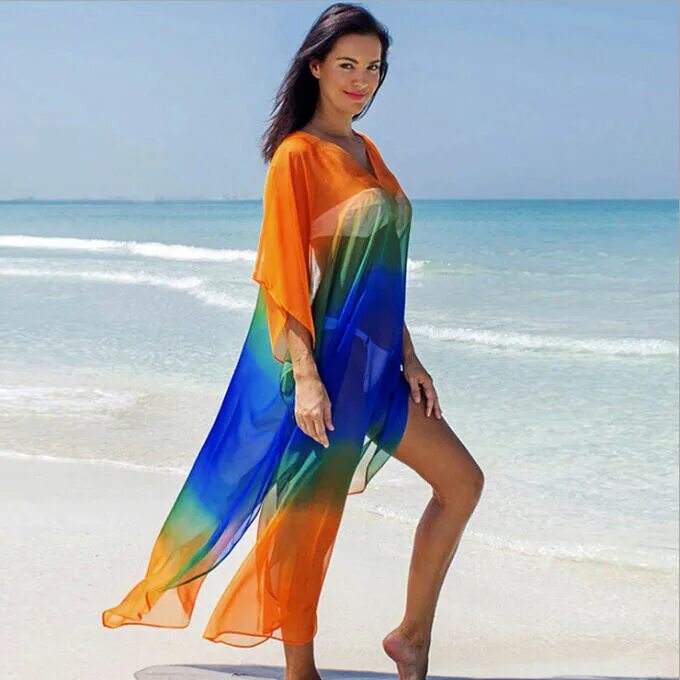 Туника парео. Пляжная туника. Пляжная одежда для полных женщин. Туника шифоновая пляжная. Туника пляжная 140 sd (l-2xl).