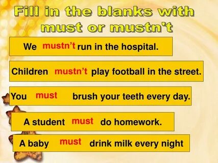 Предложения с глаголом must и mustn t