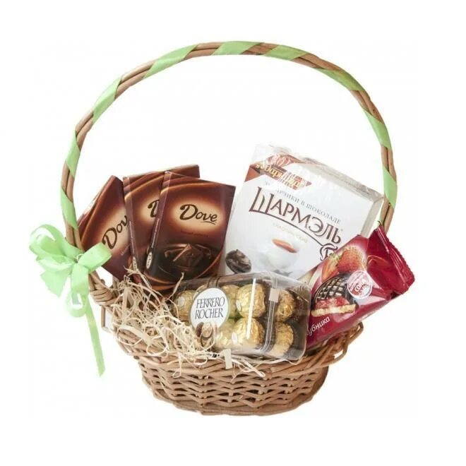 Корзина сладостей для девушки. Корзинки для печенья и конфет. Шоколадная корзинка. Подарочная корзина с чаем и конфетами. Подарочная корзина сладкая.