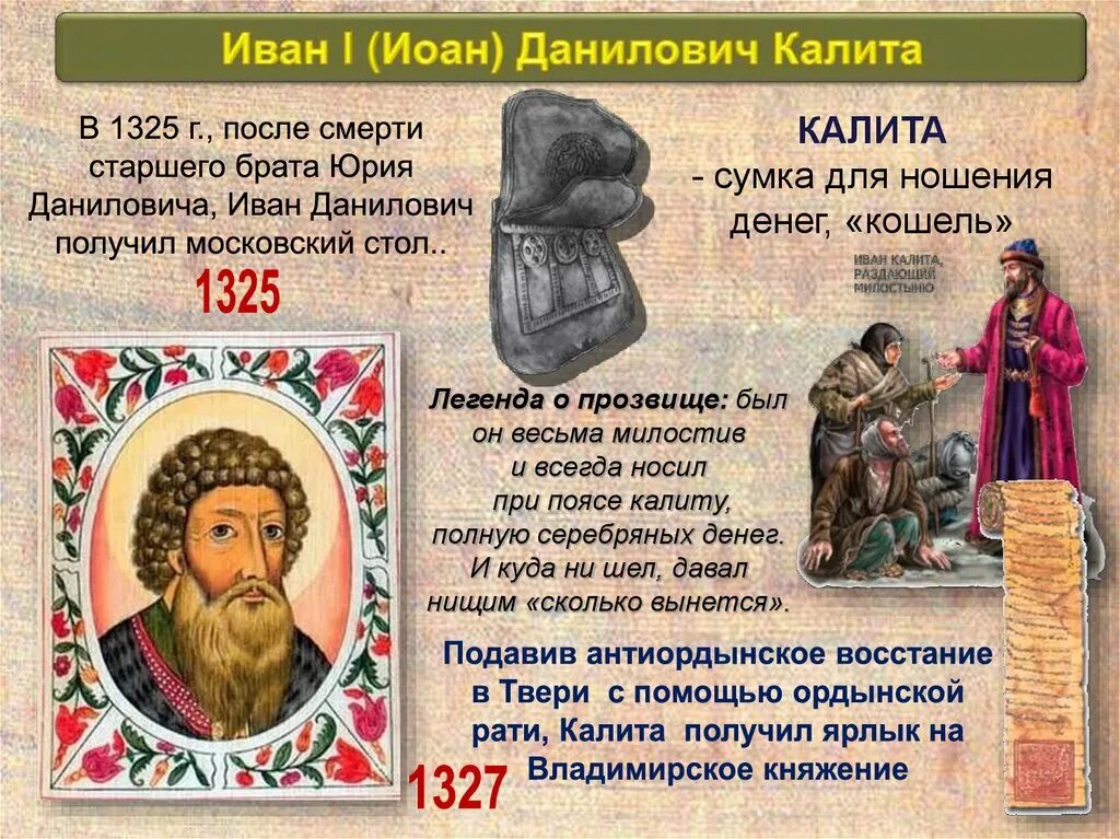 Почему московский князь получил прозвище калита. Сообщение про Ивана калиту для 4 класса. Калита сумка Ивана Калиты.