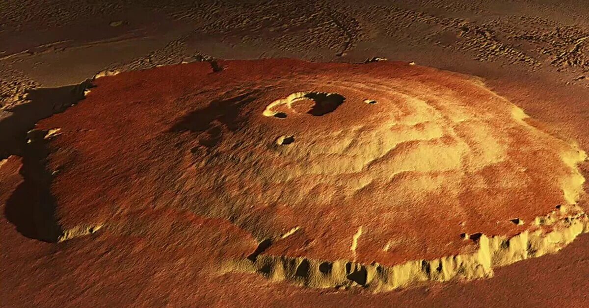 Самая высокая гора в солнечной системе находится. Гора Олимп на Марсе. Марсианский потухший вулкан гора Олимп. Вулкан Олимпус Монс на Марсе. Марс Планета гора Олимп.