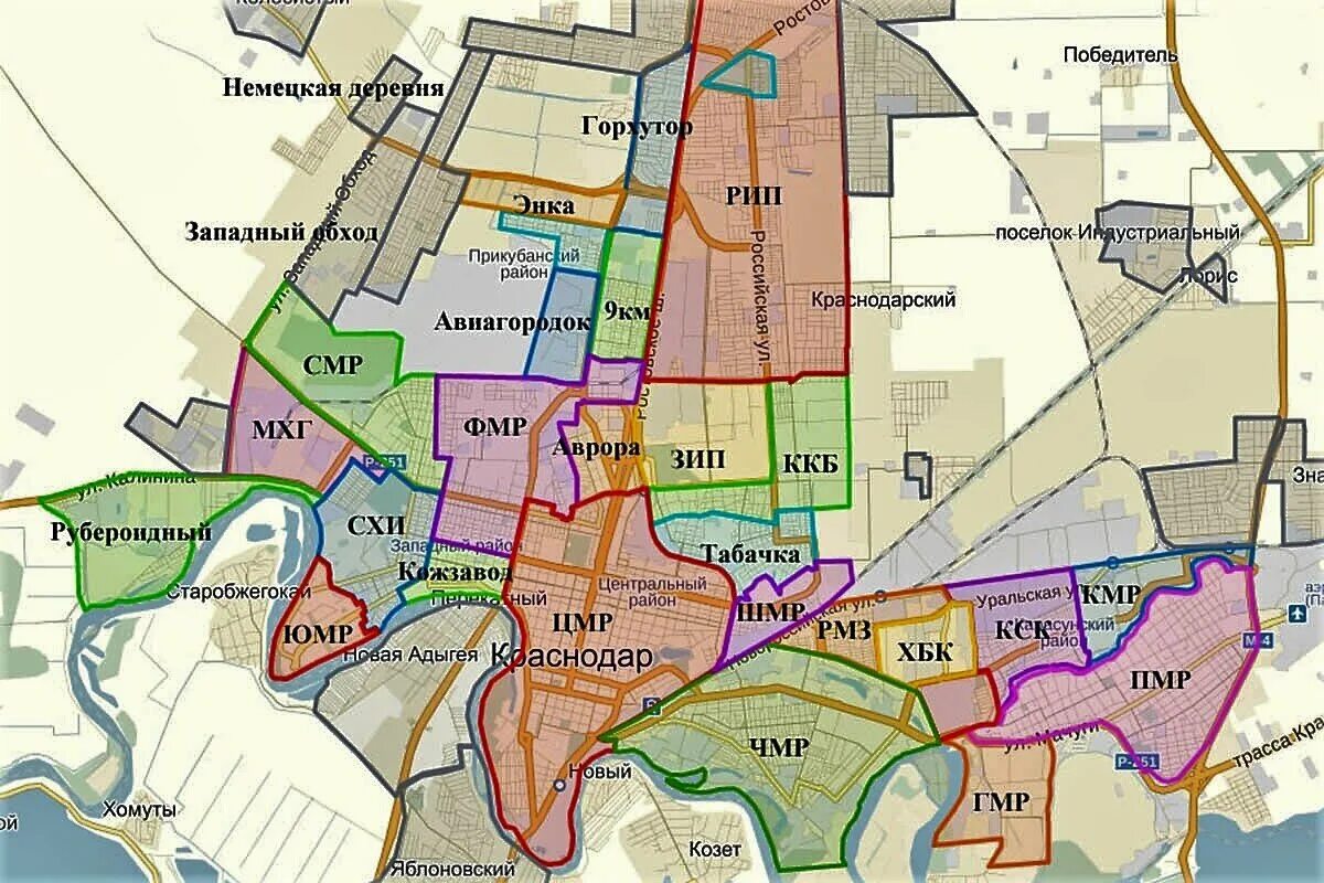 Карта Краснодара (Россия) на русском языке, расположение на карте мира с городам