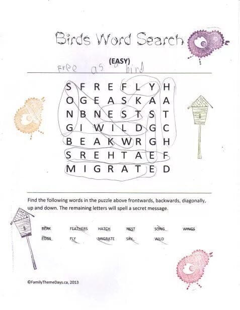 Найди слово птицы 5. Birds Wordsearch.