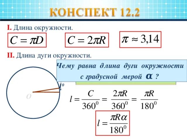 Формула для расчета длины дуги круга. Формула расчета длины круга. Формула вычисления дуги окружности. Формулы длины окружности, длины дуги окружности.