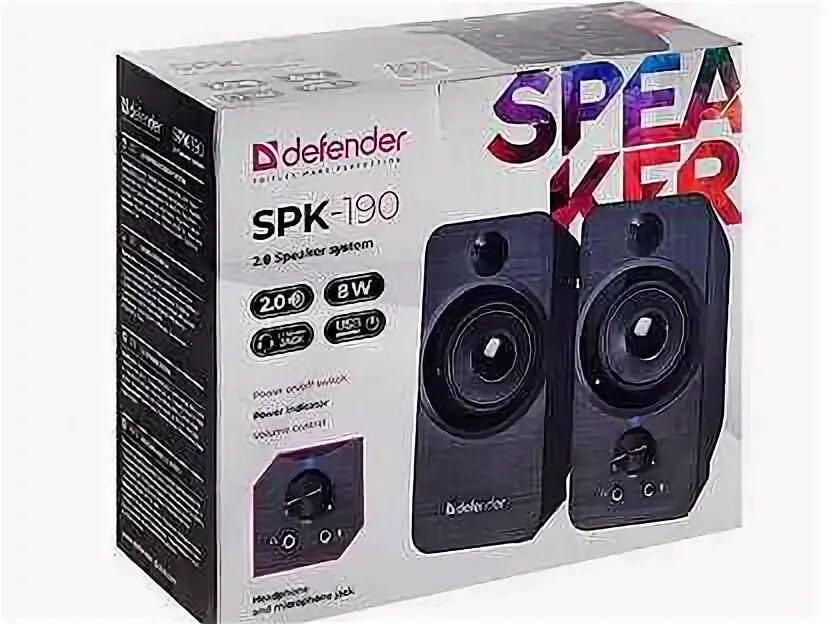 Колонки Defender SPK-190. Колонки 2.0 Defender SPK-190. Колонка Defender SPK-190 Black. Акустическая система Defender 2.0 SPK-190 черный, 8 Вт, питание от USB (1/24). Defender spk 190