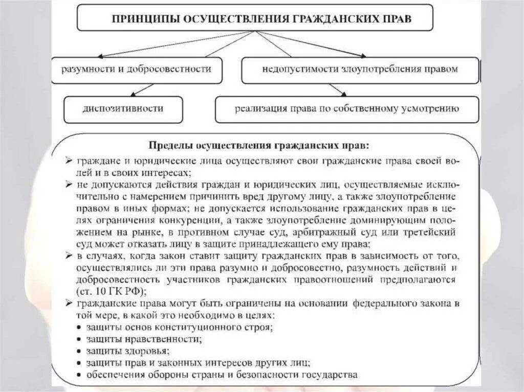 Гарантии прав и законных интересов граждан. Принципы осуществления субъективных гражданских прав схема. Пределы осуществления гражданских прав таблица. Классификация способов осуществления гражданских прав.