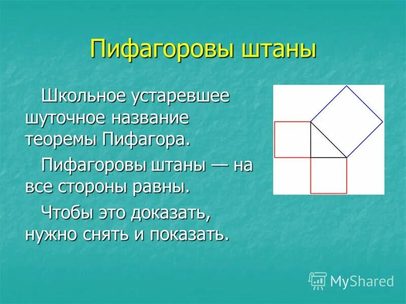 Пифагоровы штаны на все стороны равны что. Теорема Пифагора штаны. Пифагоровы штаны.