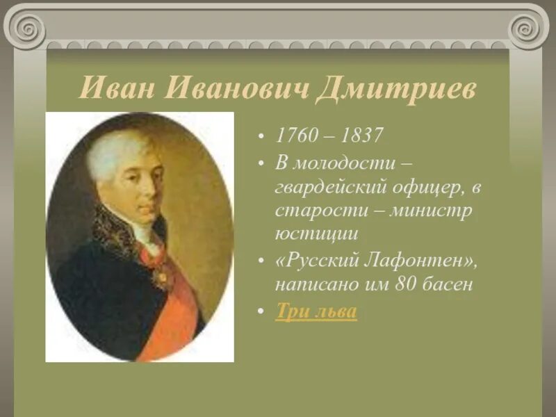 Сообщение о иване ивановиче дмитриеве. Сообщение о иване ивановиче дмитриеве