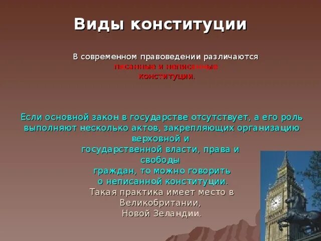 Какой вид конституции в рф. Виды современной Конституции. Типы современных конституций. Формы и виды Конституции. Виды конституций с примерами.