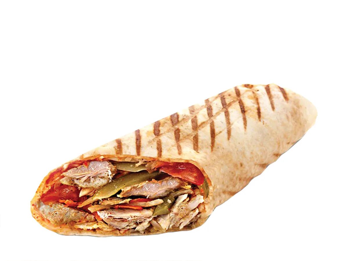 шаверма на прозрачном фоне. шаурма без фона. панини в лаваше.