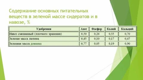 Состав зеленого удобрения