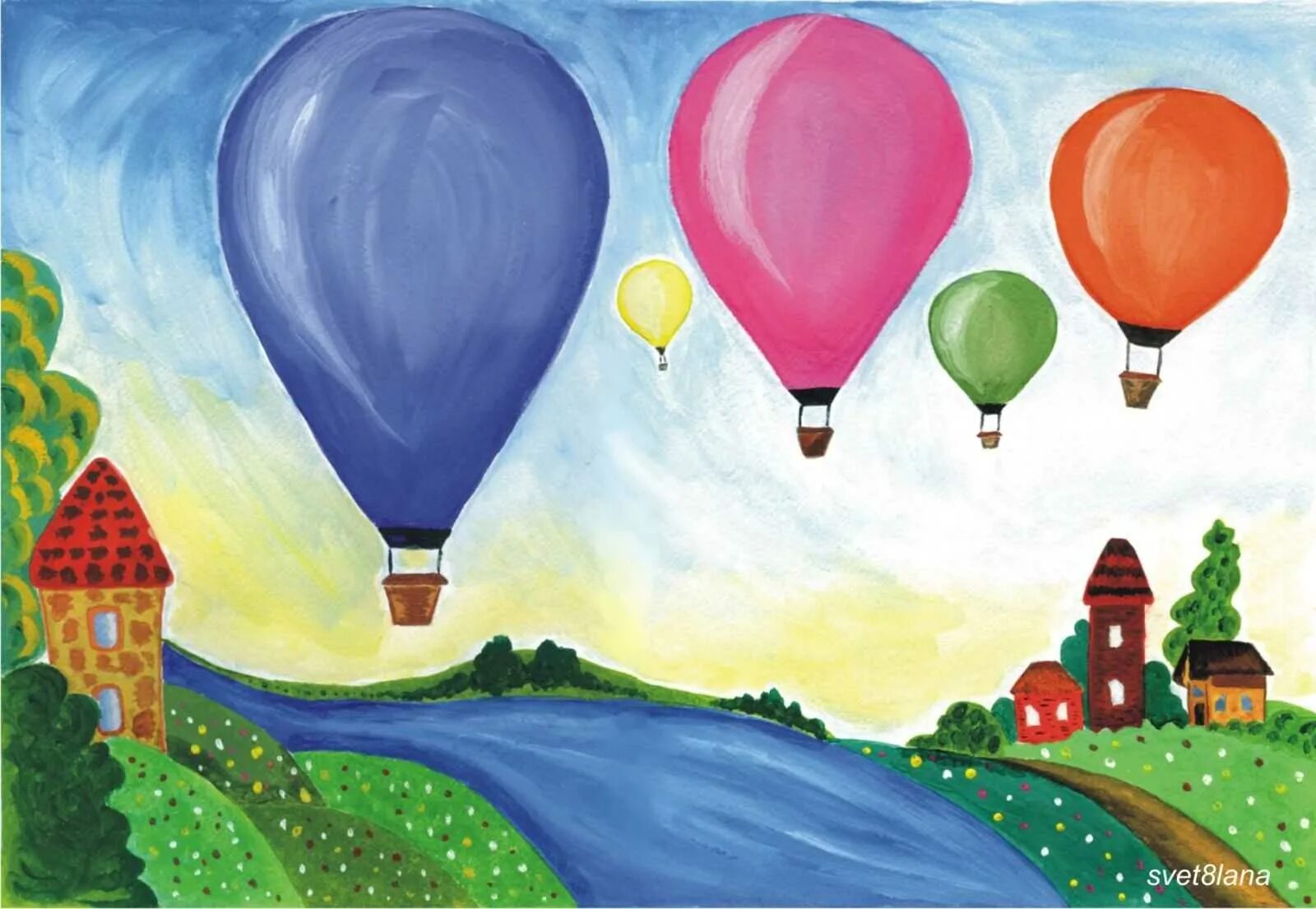 Сказка воздушных шаров. Рисование полет на воздушном шаре. Рисование с детьми воздушный шар. Рисование воздушными шариками. Шар воздушный с рисунком.