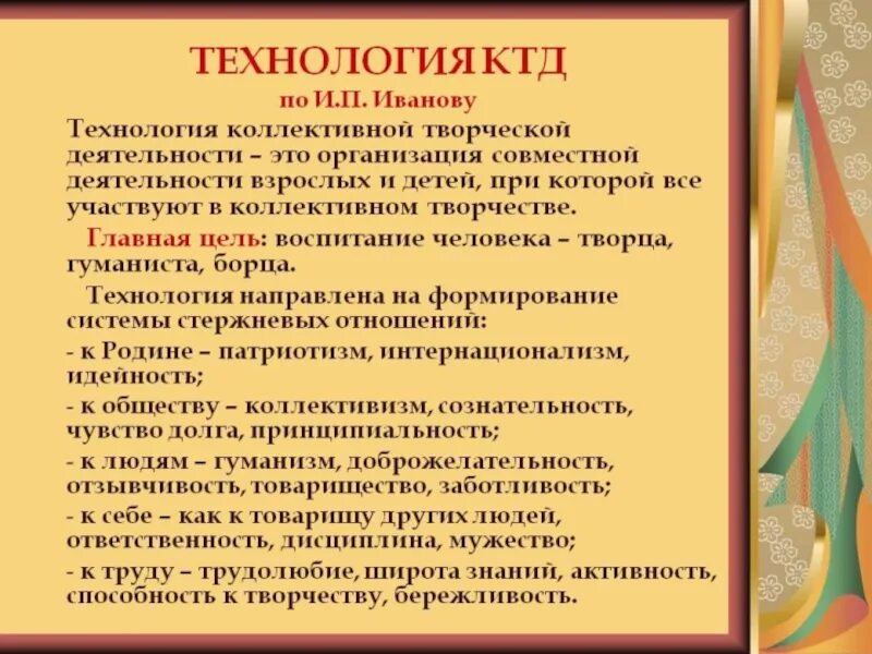 Автором коллективного творческого дела является. Технология коллективно-творческого воспитания и.п Иванов. Методы технология проведения коллективных творческих дел. Технология коллективного творческого дела и.п. Иванова. Технология коллективной творческой деятельности.