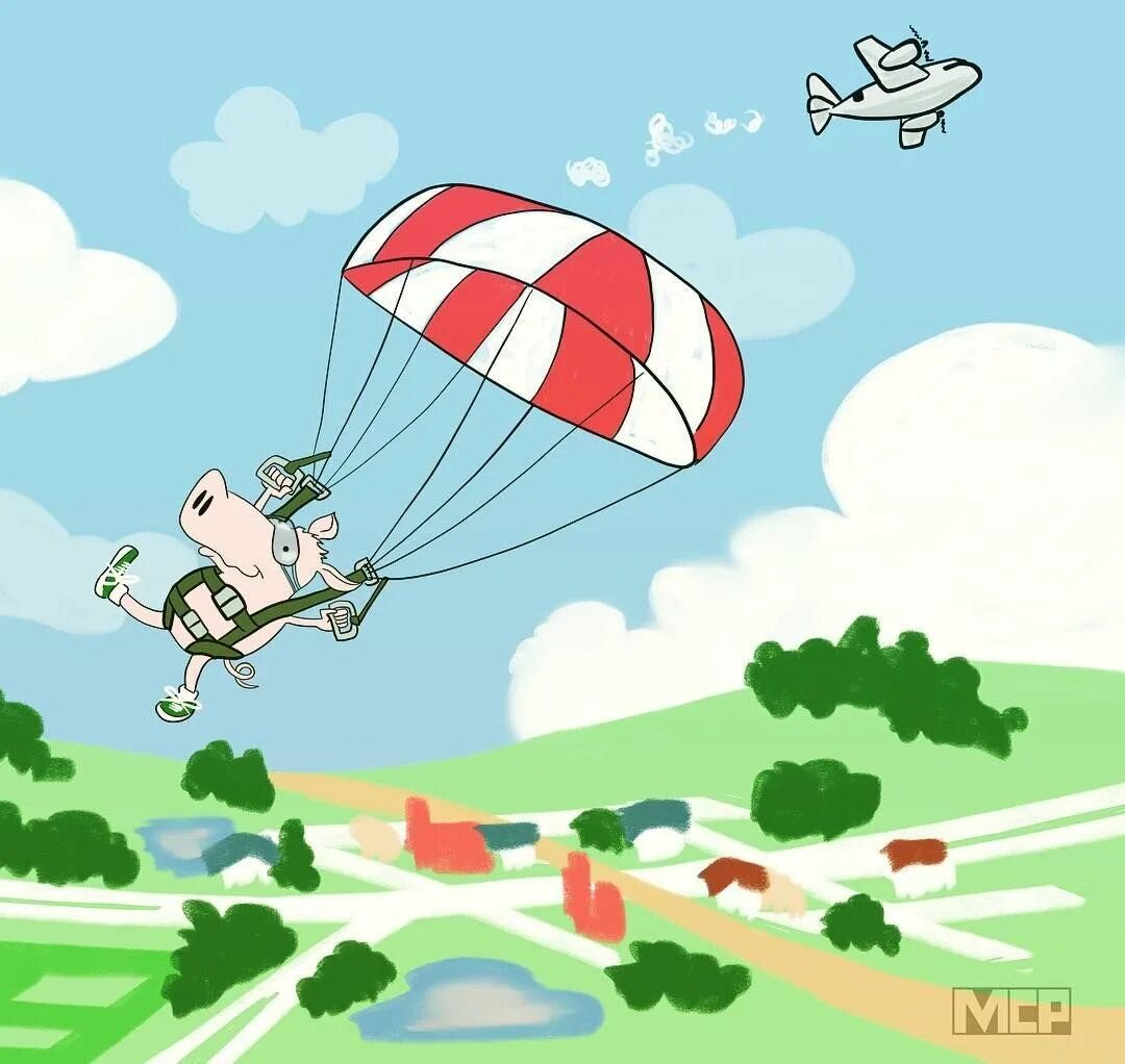 56 весел. Хрюшка парашютист. Кот парашютист. Мышка с парашютом. Поросенок с парашютом.