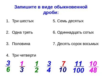 Запишите в виде обыкновенной дроби одиннадцать
