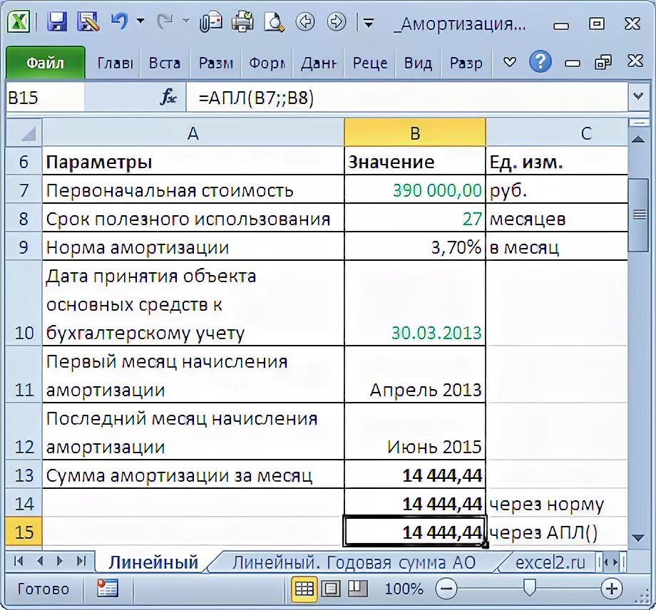 План амортизации. Амортизация в эксель. Функция АПЛ В excel. Расчёт амортизации excel. Годовая сумма амортизации эксель.