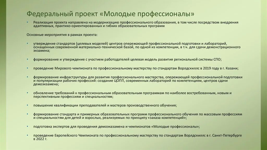 Достижение целей федеральных проектов. Молодые профессионалы национальный проект образование. Задачи федерального проекта молодые профессионалы. Проект молодые профессионалы презентация. Цель проекта молодые профессионалы.