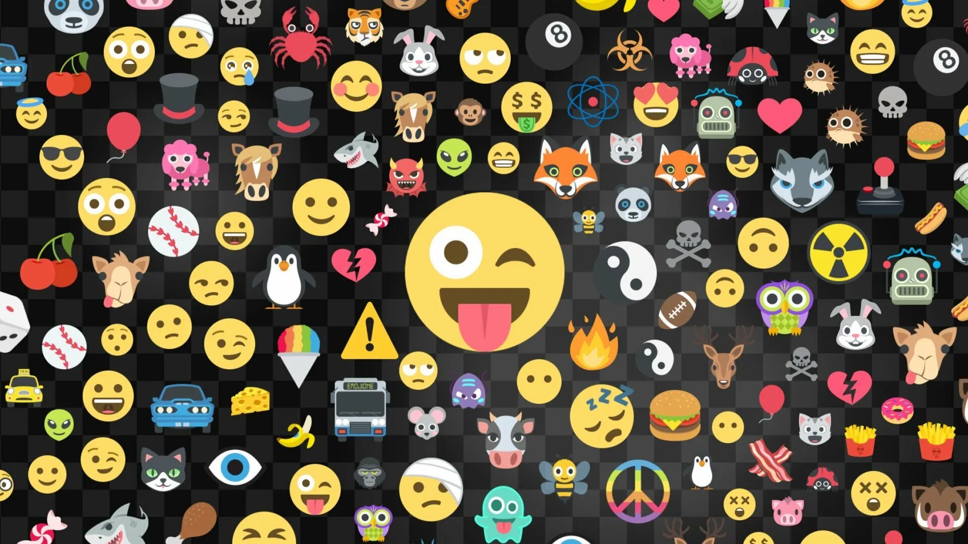 Много emoji. Прикольный фон. фон смайлики. фон для стикеров. много смайликов на чёрном фоне.