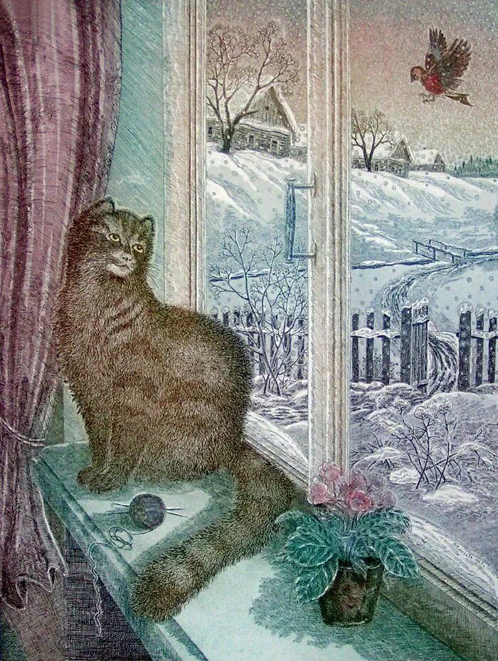 Кот на окне. Кошка зима. Ирина гармашова картины кошки. Кошки зимой. Кот в снегу.
