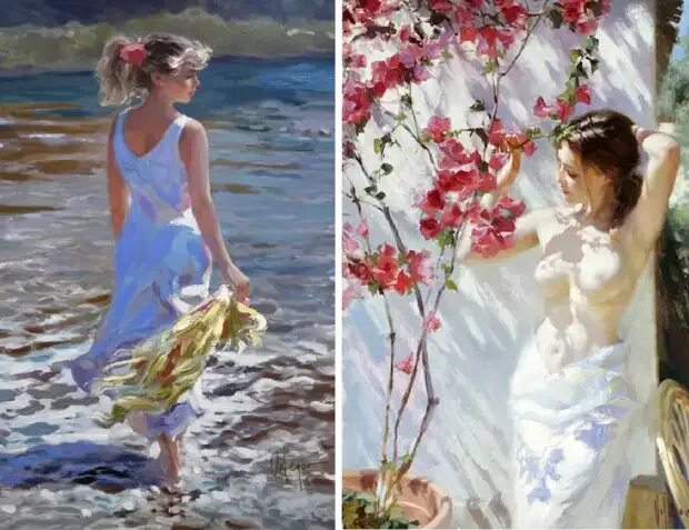 TWO FRIENDS, painting, Volegov.com Red art, Art painting, Woman painting