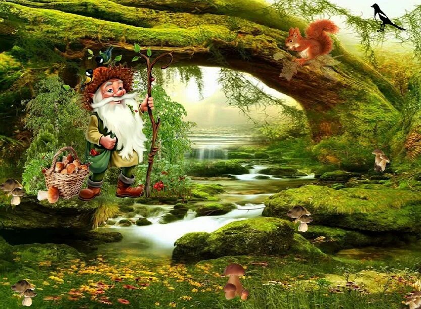 Картинка лесовичка для детей. Лес и старичок Лесовичок. Сказочные леса. Сказочная природа. Лес из сказки.