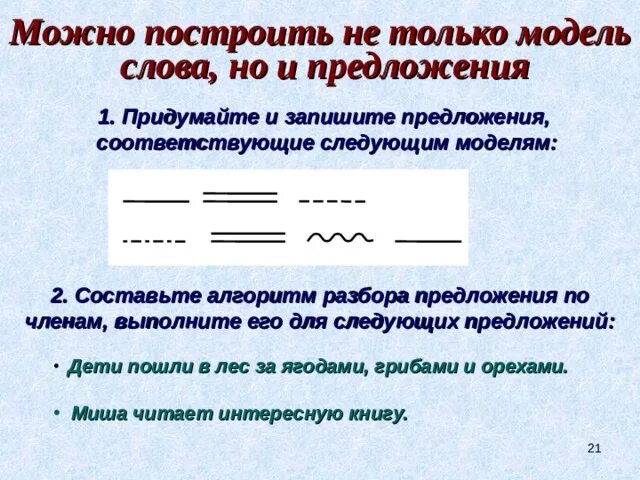 Определите модель предложения. Алгоритм разбора предложения. Модель предложения. Моделирование предложений.