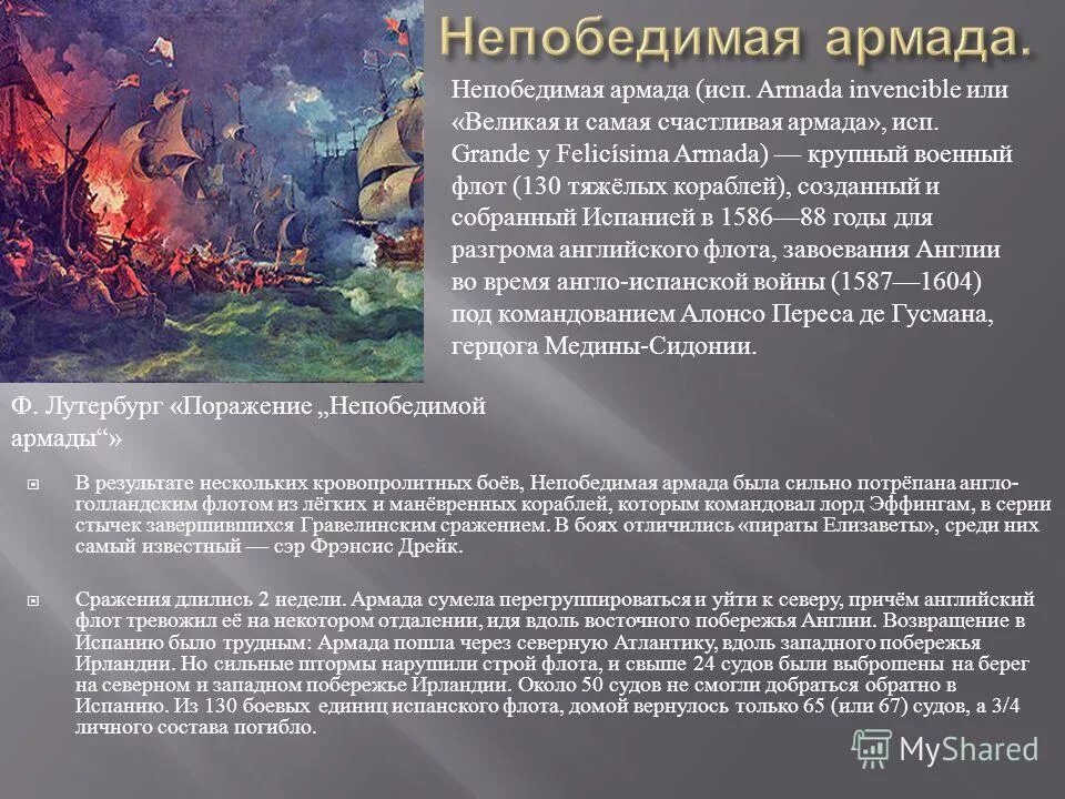 Разгром англией непобедимой армады участники. 1588 Гибель непобедимой Армады. Разгром испанской непобедимой Армады. Непобедимая Армада 1588. Гибель непобедимой Армады кратко.