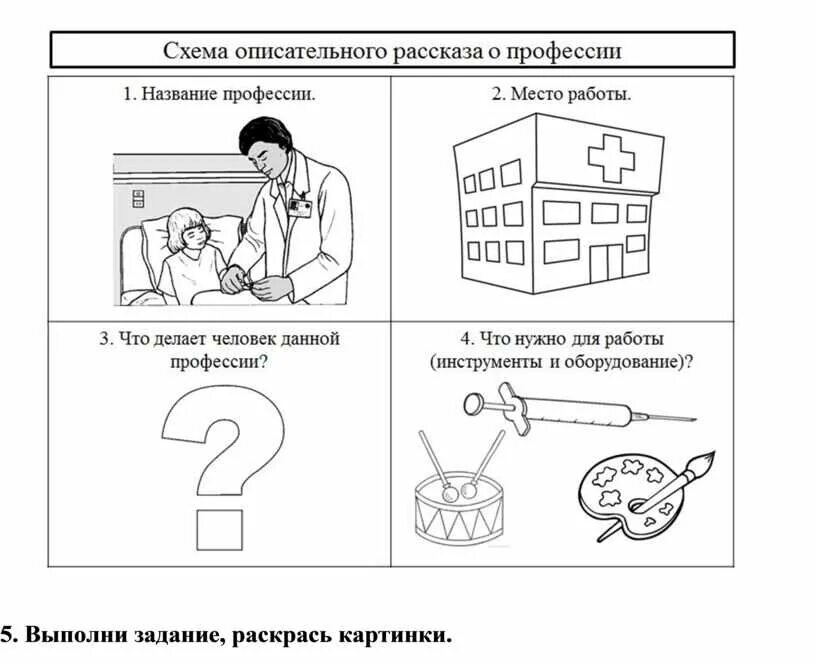 Схема для составления описательного рассказа о профессиях. Профессии задания для детей. Задание для детей профессии для дошкольников. Занятие детям по теме профессии. Профессии задания логопеда