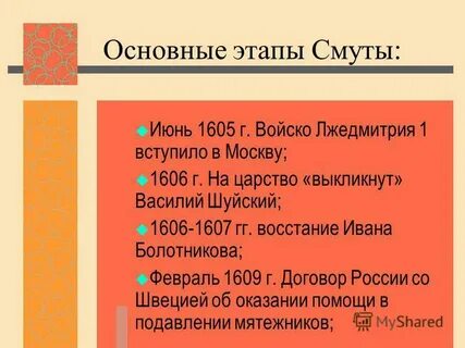 Основные этапы смутного времени