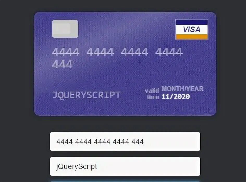 Visa valid. Card js. Pay Card js. Shopping Card js. Card plugin.