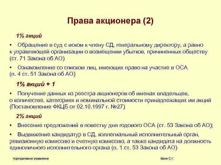 Акционер законодательство