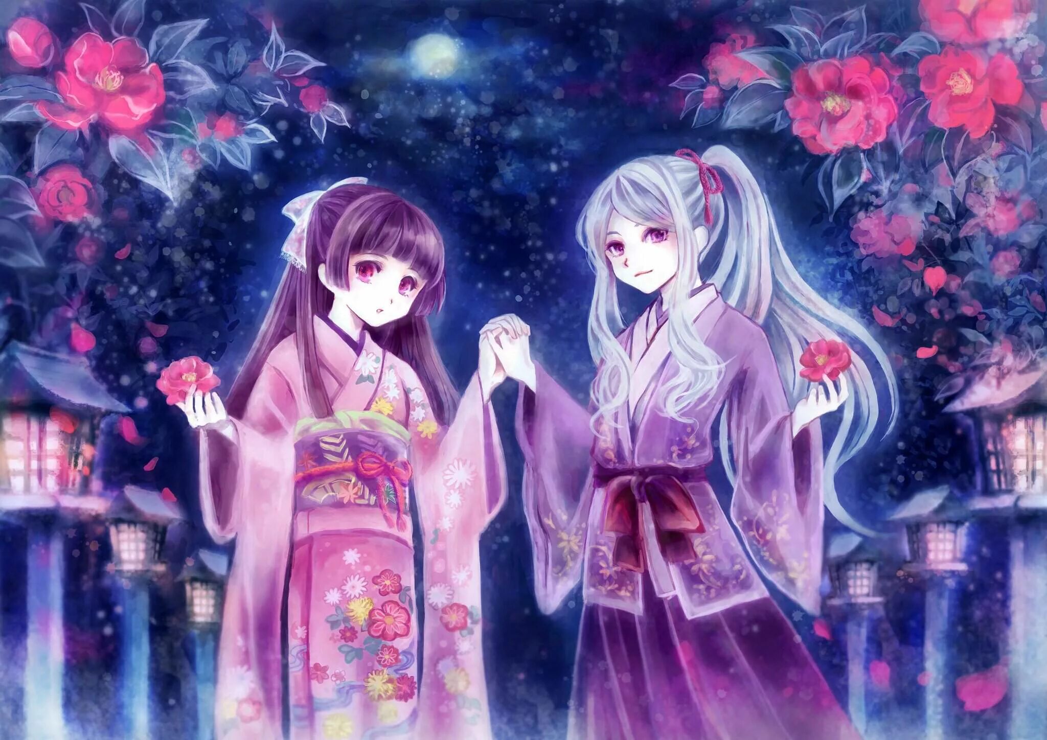 Sister art. Две девушки в кимоно.