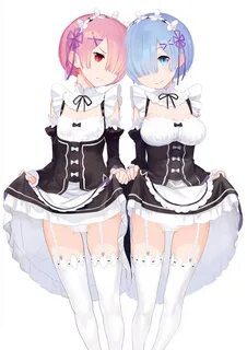 rem and ram (re:zero kara hajimeru isekai seikatsu) drawn by okazaki_takesh...