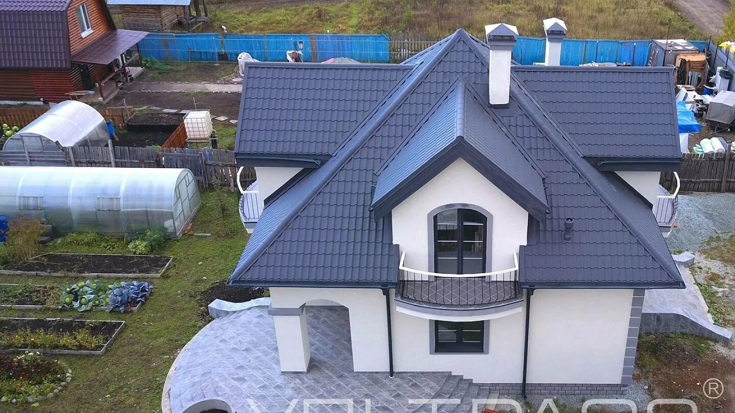 Серый дом с синей крышей. Z27 проект дома. Z 27 74. 8. Z 27 74.