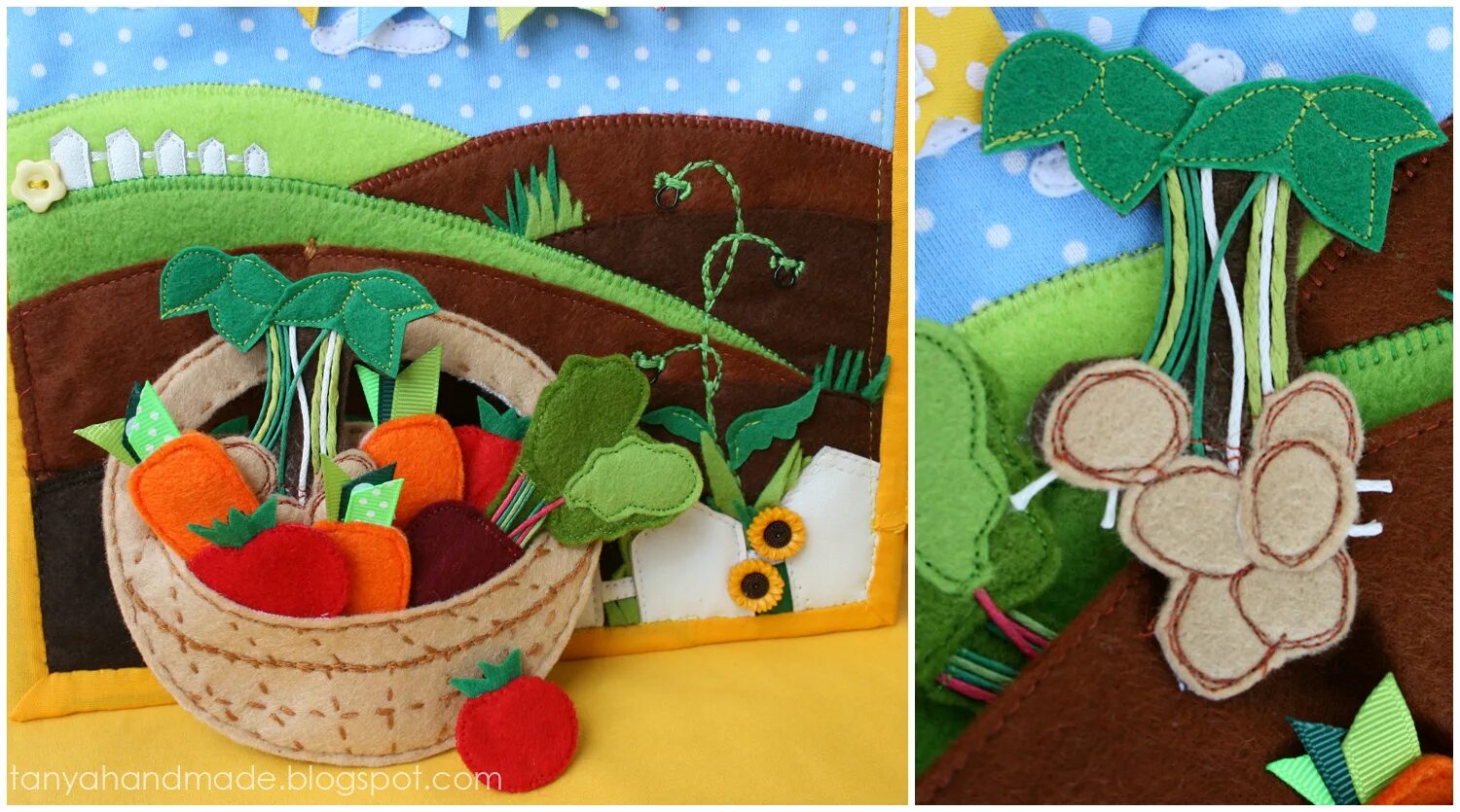 поделки своими руками для детей. развивающее панно для детей. огород из фетра. развивающий коврик огород. огород из фетра.