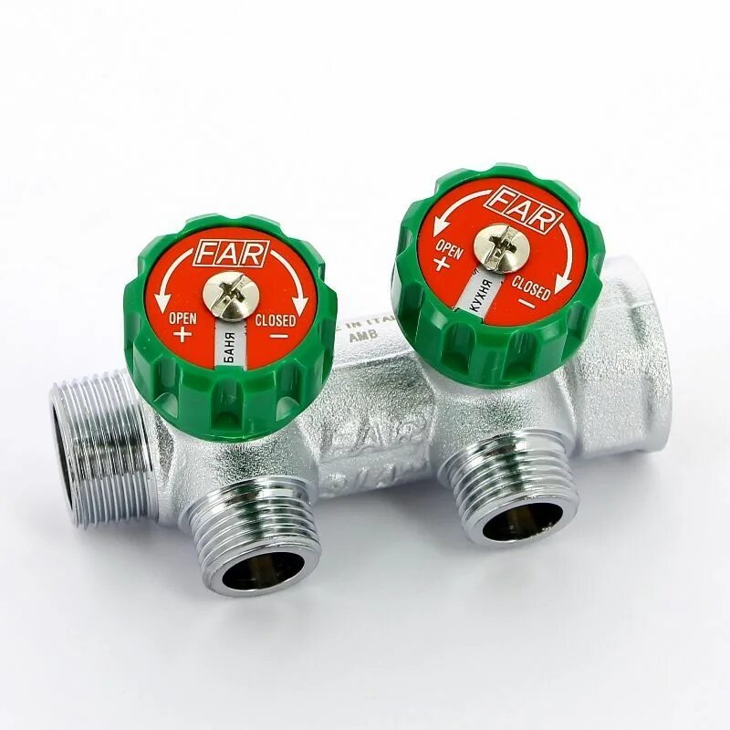Коллектор far 3 вых. Регулирующий коллектор far 1&quot; вр-нр с 2 отв. 3/4&quot; нр межосев. 45 мм fk 3821 134. far регулирующий проходной коллектор вр-нр 1 с 4 отводами 3/4 fk 3824 134. регулирующий коллектор far 3/4&quot; с 3 отводами на 1/2&quot; fk38223412tp крипеж. регулирующий коллектор far fk 3821 134tp 1x3/4&quot; с 2 отводами.