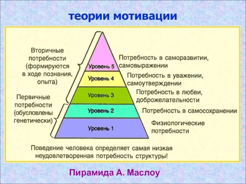Влияние потребностей на мотивацию. Абрахам Маслоу иерархическая пирамида. Теория Абрахама Маслоу пирамида. Пирамида мотивов Маслоу. Теория мотивации Маслоу пирамида.