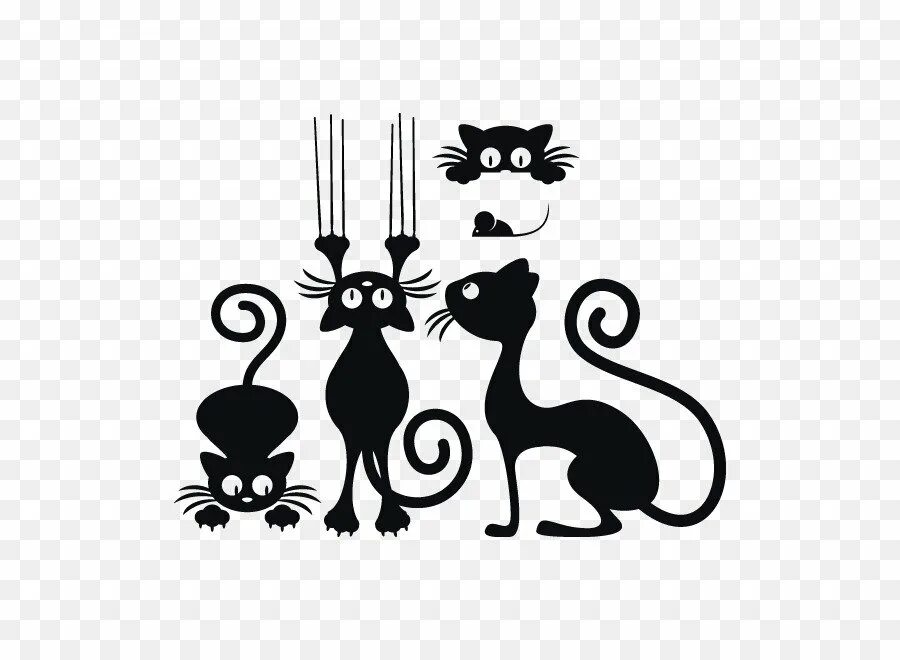 Векторная графика кошки. Стилизованное изображение кошки. Прикольные силуэты. Смешные трафареты. Веселые силуэты.