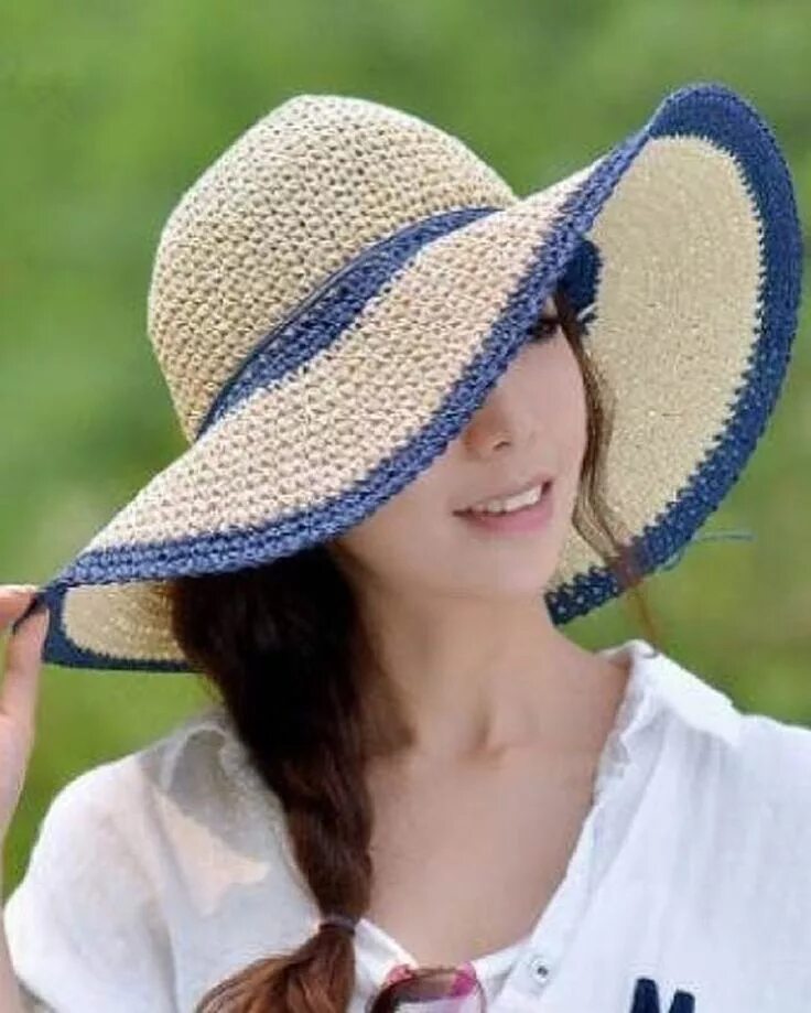 Панама Кроше. Шляпа женская летняя. Вязаная пляжная шляпка. Вязаная летняя шляпа.