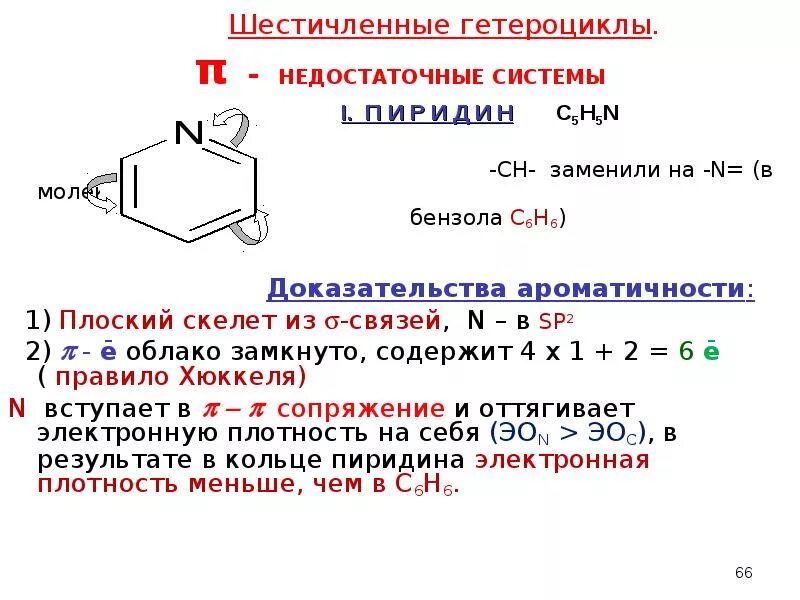 Правило хюккеля. Имидазол ароматичность Хюккеля. Гетероциклические соединения пи недостаточные. Шестичленные гетероциклы. Критерии ароматичности шестичленных гетероциклов.