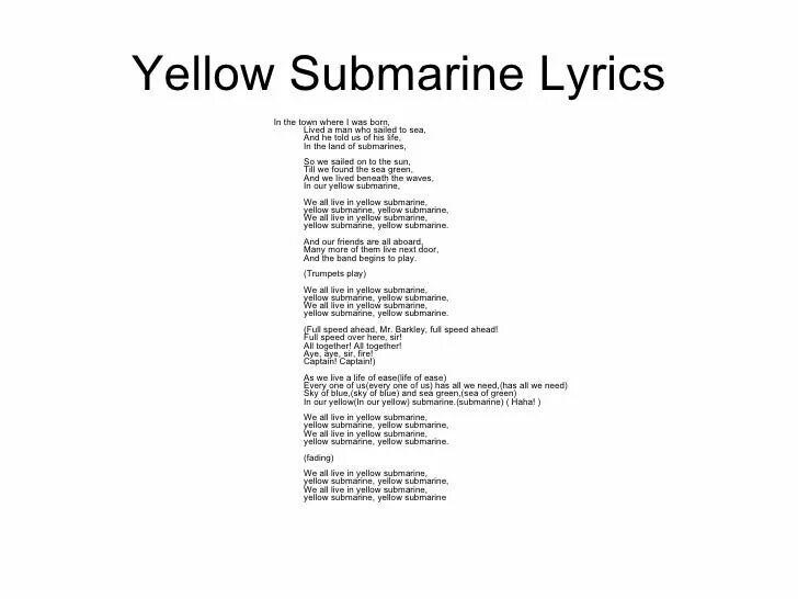 Желтая в песне битлз. Битлз желтая подводная лодка текст. Yellow Submarine the Beatles текст. Текст песни желтая подводная лодка. Битлз Yellow Submarine текст.