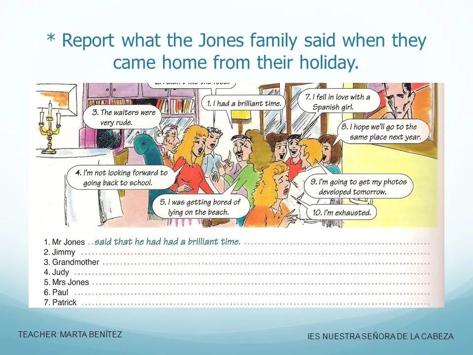 When the holidays come. Report what the Jones Family. Report what the Jones Family said when they came Home from their Holiday ответы. Report what the Jones Family said when they came Home from their Holiday ответы 201 страница 98. Mr Jones said that he had had a Brilliant time Jimmy said that ответы.