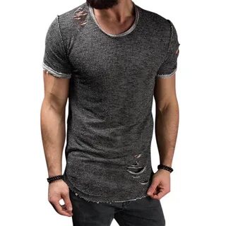 T Shirt Short Sleeve O Neck Solid Color Hollow Hole Tops Man Casual T Shirt...